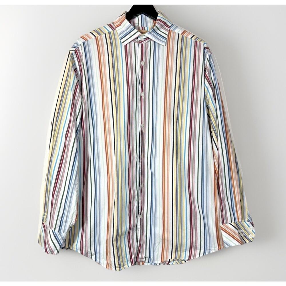 Striped Dress Shirt Blue Red Yellow Orange Vintage Havanera Co. Men's LARGE